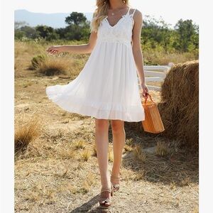 NWT White Lace Cross Strap Ruffle Dress